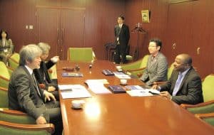 Picture of DG Sanginga (rightmost) meets with the president of Kyoto University, Japan.