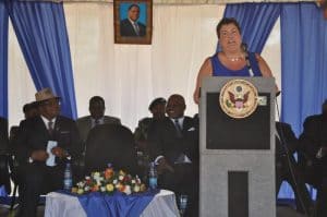 Picture of Ambassador Virginia Palmer making her speech during the official launch of the project.