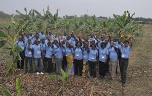 Picture of Alliance members during a tour of IITA banana fields in Ibadan, Nigeria, led by Lava Kumar (extreme right).