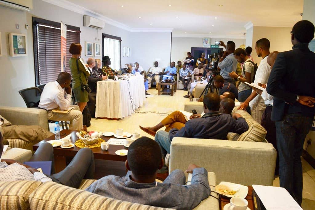 Picture of the press conference on IITA50 at the Ikeja Guesthouse, Lagos.