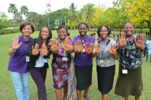 Picture of IITA staff show support for “pushing for progress” for women’s parity during the IWD 2018 celebration