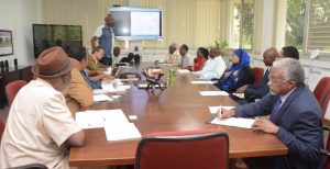 Picture of Iheanacho Okike, Cassava Peel Technologist, giving a presentation during the Sudan delegates’ visit to IITA
