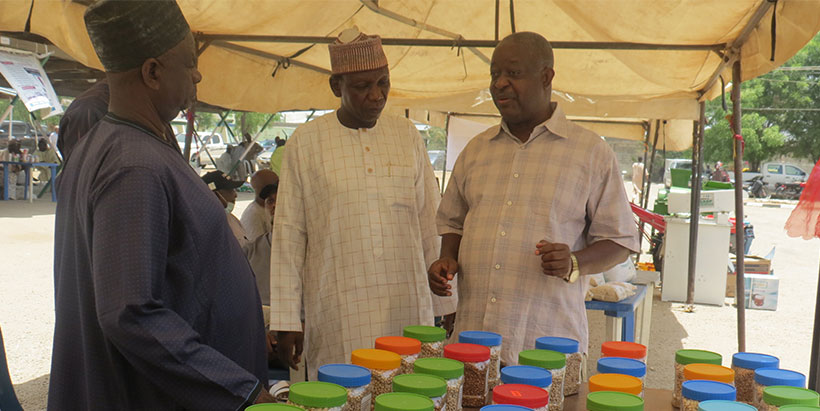 Dr Kamara enlightening partners on the improved seeds