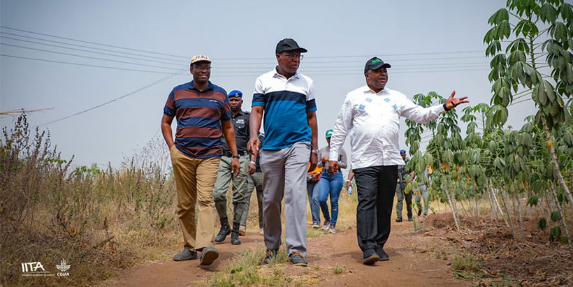 Dr. Nteranya Sanginga with Drs Debo Akande and Tunde Amole at the Fashola Agribusiness Park in Oyo.