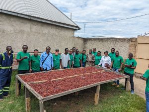 Youth entrepreneurs at the chilli pepper drying stand.