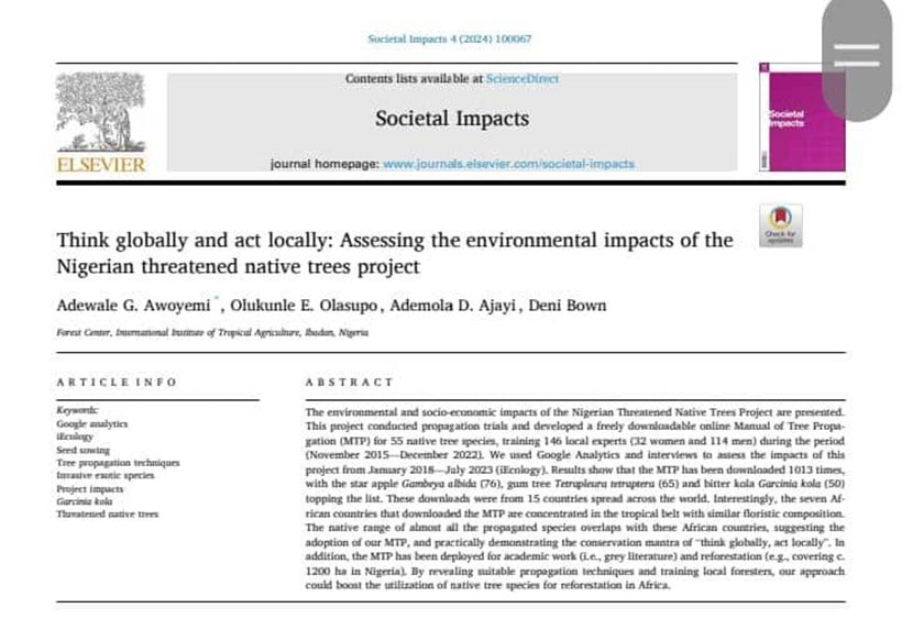 Impact paper assessing IITA Forest Center's work in protecting Nigerian threatened native trees.