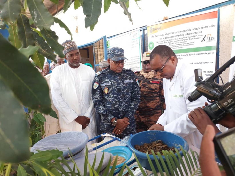 Elhadji Mahaman Ousmane and the deputy secretary of the province of Marady appreciate the BSF technology implemented by INRAN and IITA BBEST project in Maradi.