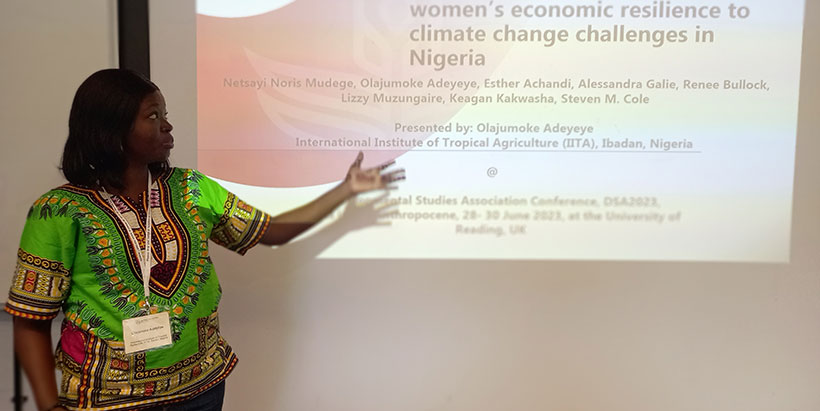 Dr Olajumoke Adeyeye Presenting on 'How gender norms constrain women's economic resiience to climate change challenges in Nigeria'