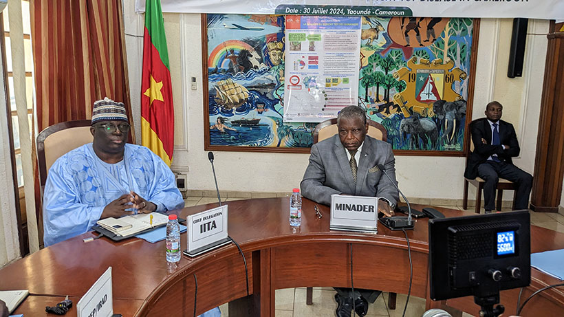 From left to right, Dr Komi FIABOE, the IITA Deputy Director for central Africa Hub and IITA Country Representative and His Excellency Gabriel MBAIROBE, the Ministry of Agriculture and Rural Development-Cameroon