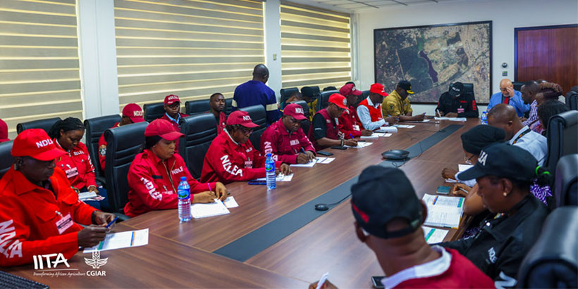 The NDLEA team during the welcome meeting with IITA DDG Partnerships for Delivery, Kenton Dashiel.