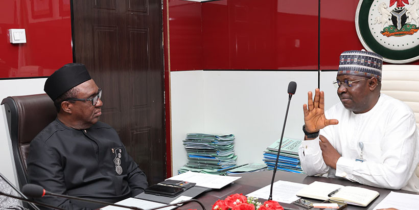 IITA Director General, Dr Simeon Ehui during discussions with Permanent Secretary Ministry of Agriculture and Food Security, Dr Marcus Ogunbiyi.