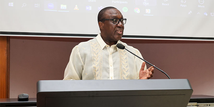 IITA Director General, Dr Simeon Ehui, giving his welcome address during the IWD event at IITA heaquarters in Ibadan.