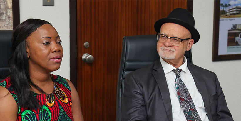 IITA DDG-P4D Kenton Dashiell and Bread for the World Director Policy and Research Institute, Esq. Abiola Afolayan during the meeting.