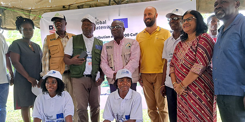 The IITA team with partners during the distribution exercise.