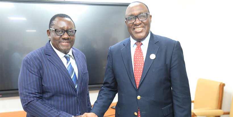 Dr Simeon Ehui with Gaston Cossi Dossouhoui, Honorable Minister of Agriculture, Livestock and Fisheries (Photo credit: Atayi Opaluwah).