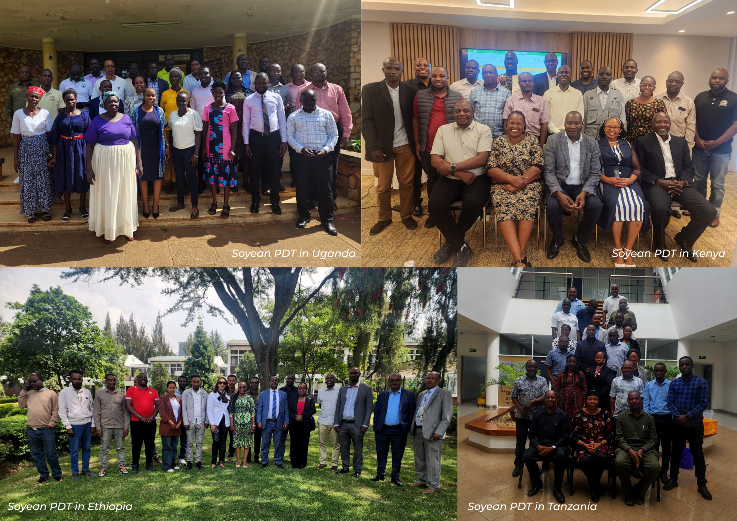 Group pictures of the PDT meetings of the soybean breeding network in East Africa. Credit: Lennin Musundire. This work contributes to CGIAR Breeding for Tomorrow (B4T) Science Program through its Accelerated Breeding and Enable areas of work. 