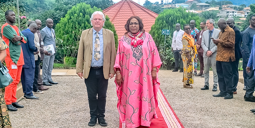 Cameroon Minister for Scientific Research and Innovation, Dr Madeleine Tchuinte with IITA Deputy Director General, Research for Development, Dr Bernard Vanlauwe.
