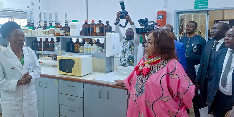Dr Madeleine Tchuinte during a tour of the labs.