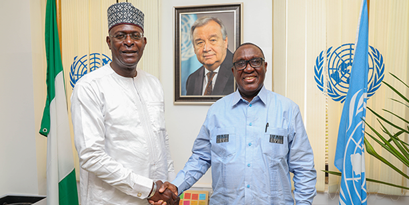 IITA Director General and CGIAR Regional Director for Continental Africa, Dr Simeon Ehui with United Nations Resident and Humanitarian Coordinator for Nigeria, Mohamed Malick Fall.