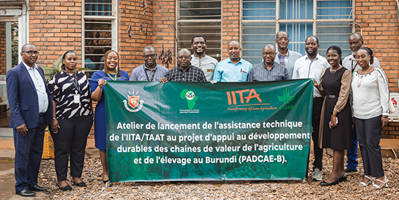 Official launch of the PADCAE-B project at IITA Burundi Station, with the ENABLE-TAAT team, Burundi station staff, and government officials from the Ministry of Environment, Agriculture, and Livestock.
