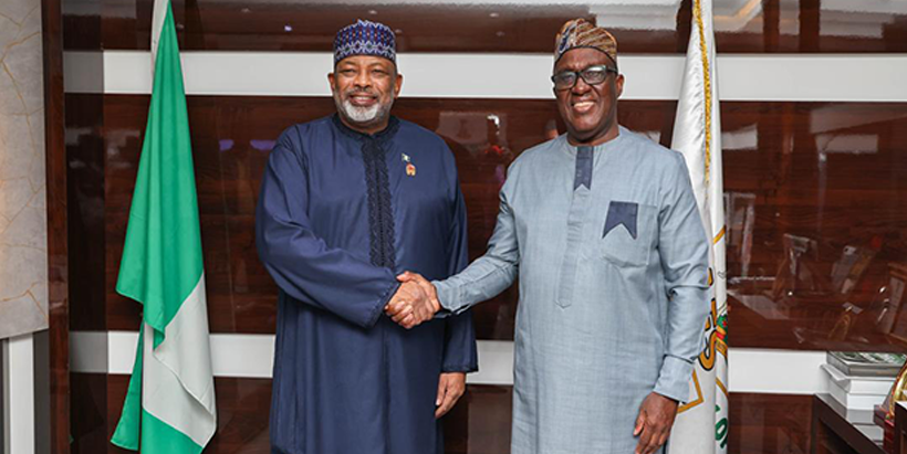 The Minister of Agriculture and Food Security, Senator Abubakar Kyari with Dr Simeon Ehui