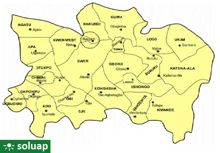 Map of Benue state showing the selected local government area for the study.(Source: Enoch et al., 2020)
