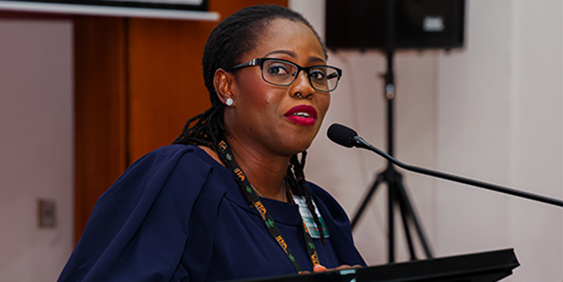 IITA Seed Systems Specialist, Mercy Diebiru-Ojo during a presentation on how to strengthen value chains and agribusiness.
